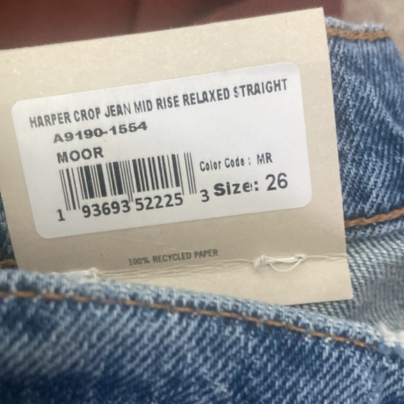 AGOLDE Harper Crop Jean Mid Rise Relaxed Straight Moor Sz 26 NEW Tuckernuck - Picture 3 of 5